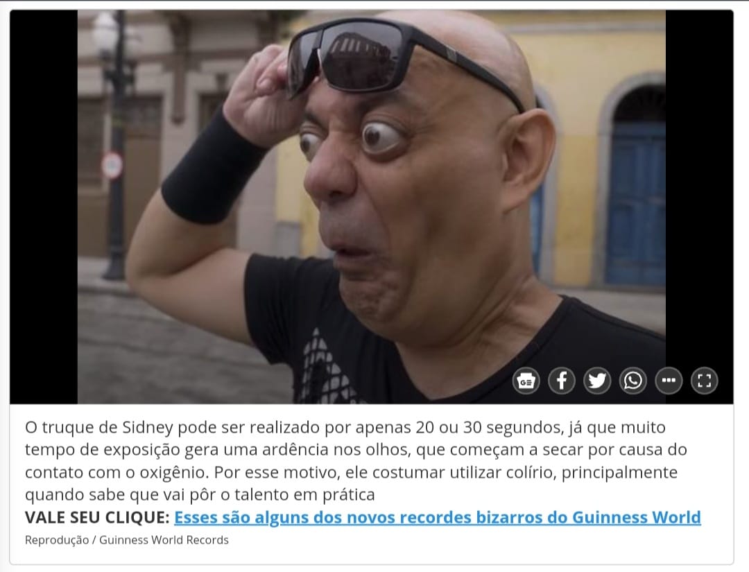 Brasileiro bate recorde de olho mais esbugalhado do mundo e entra para o  'Guinness' - Fotos - R7 Hora 7