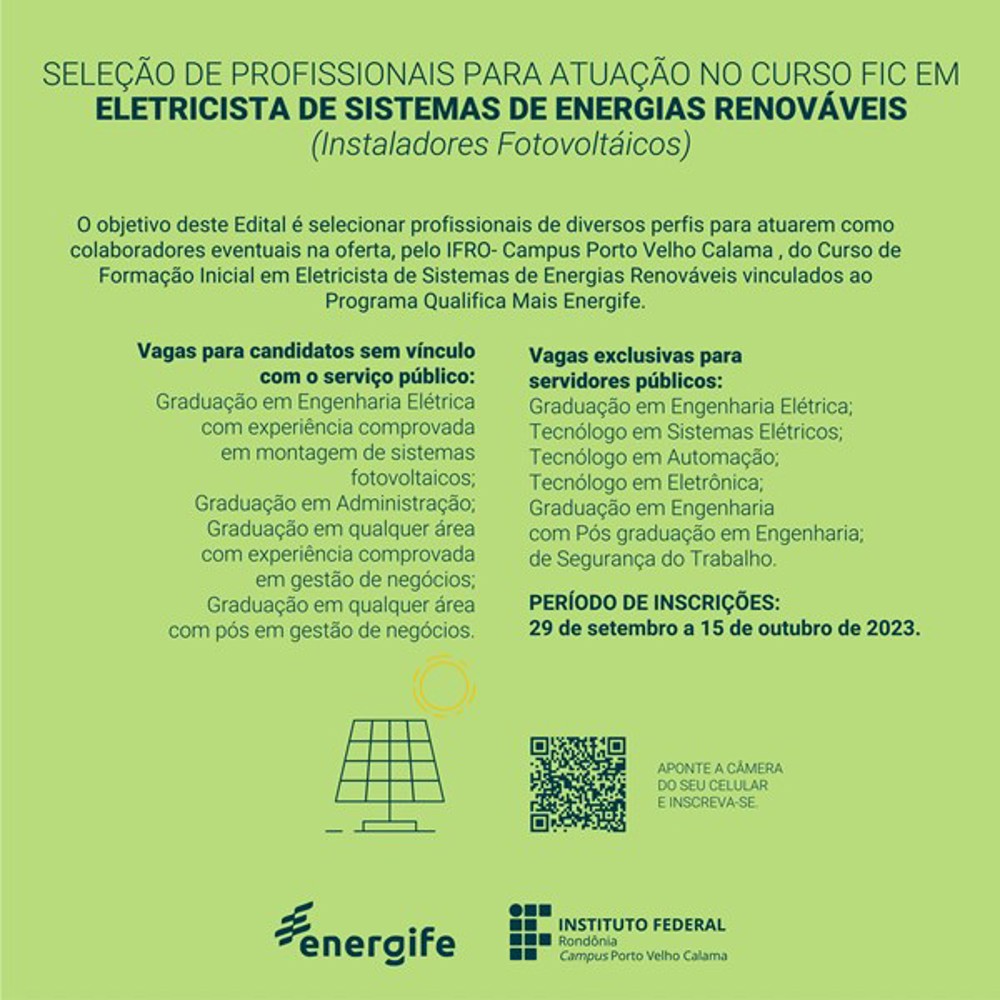 CURSO FIC - ELETRICISTA DE SISTEMAS DE ENERGIAS RENOVÁVEIS